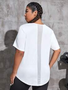 Easithlete Áo phông & áo ba lỗ thể thao Plus Size Tương phản Mesh màu trơn - trắng - Xem 1