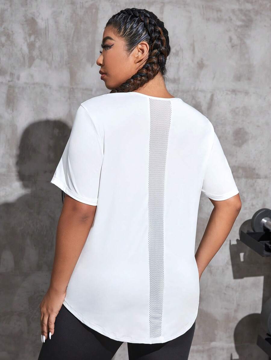 Easithlete Áo phông & áo ba lỗ thể thao Plus Size Tương phản Mesh màu trơn - trắng - Xem 1