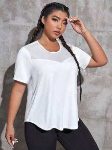 Easithlete Áo phông & áo ba lỗ thể thao Plus Size Tương phản Mesh màu trơn - trắng - Xem 3