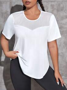 Easithlete Áo phông & áo ba lỗ thể thao Plus Size Tương phản Mesh màu trơn - trắng - Xem 4