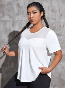 Easithlete Áo phông & áo ba lỗ thể thao Plus Size Tương phản Mesh màu trơn - trắng - Xem 5