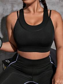 Plus Cut Out Back Sports Bra - Black - View 5