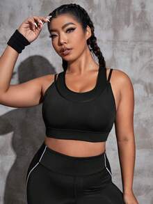 Plus Cut Out Back Sports Bra - Black - View 6