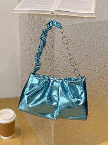 藍色雲朵包金屬質感PU皮革前衛