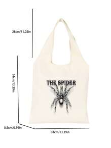 Letter & Spider Print Shopper Bag Casual - Beige - View 3