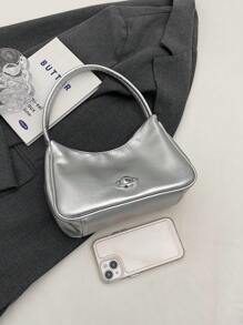 金屬裝飾流浪包拉鍊金屬質感PU皮革前衛 - 銀色 - 查看 6