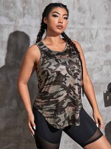 Yoga Futuristic 大碼迷彩印花後鏤空運動背心 - 彩色 - 查看 4