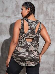 Yoga Futuristic 大碼迷彩印花後鏤空運動背心 - 彩色 - 查看 5