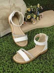 Chicas 1 par Sandalias planas con diseño de diamante de imitación tira tobillera para verano - Blanco - Ver 1