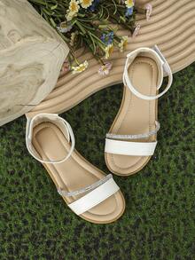 Chicas 1 par Sandalias planas con diseño de diamante de imitación tira tobillera para verano - Blanco - Ver 4