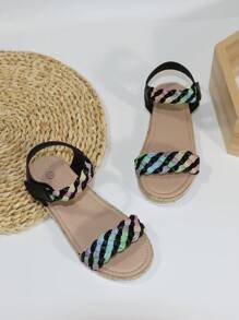 Bé gái dây đơn dây bện Chi tiết móc-và-vòng Dây hở ngón Dây đeo mắt cá chân Xăng đan đế bằng cho mùa hè - Nhiều màu - Xem 2