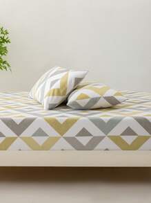 幾何樣式床單套裝不附帶1入組床墊套和2入組枕套不附帶現代滌綸床單套裝適用於臥室 - 白色 - 查看 1