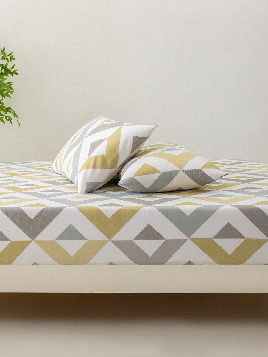 幾何樣式床單套裝不附帶1入組床墊套和2入組枕套不附帶現代滌綸床單套裝適用於臥室 - 白色 - 查看 1