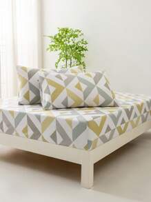 幾何樣式床單套裝不附帶1入組床墊套和2入組枕套不附帶現代滌綸床單套裝適用於臥室 - 白色 - 查看 3