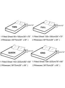 Bộ ga trải giường có hoa văn thực vật không có chất độn, 1 tấm ga trải giường được trang bị & 2 vỏ gối, bộ ga trải giường polyester hiện đại cho phòng ngủ - Nhiều màu - Xem 2