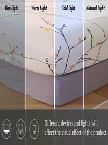 Bộ ga trải giường có hoa văn thực vật không có chất độn, 1 tấm ga trải giường được trang bị & 2 vỏ gối, bộ ga trải giường polyester hiện đại cho phòng ngủ - Nhiều màu - Xem 4