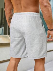 Manfinity Homme Loose Fit Men's Letter Printed Elastic Waist Shorts - Light Grey - View 2