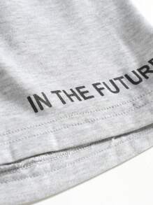 Manfinity Homme Loose Fit Men's Letter Printed Elastic Waist Shorts - Light Grey - View 3