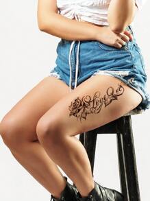 2Sheets Flower & Letter Graphic Tattoo Sticker Clavicle Waterproof Temporary Tattoo Sticker Party & Festival Decoration - Brown - View 2