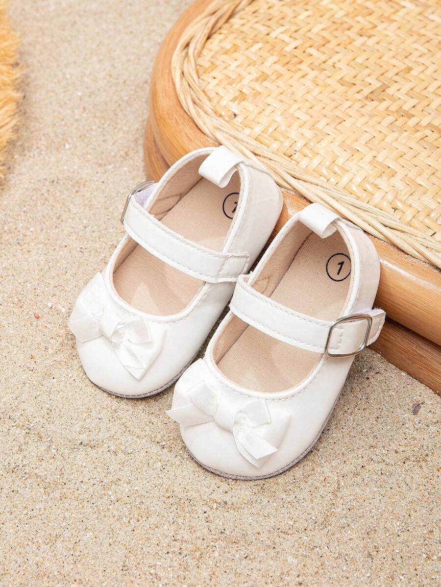 女嬰蝴蝶結裝飾魔術貼瑪麗珍鞋適用於戶外 - 白色 - 查看 1