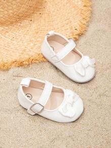 女嬰蝴蝶結裝飾魔術貼瑪麗珍鞋適用於戶外 - 白色 - 查看 5