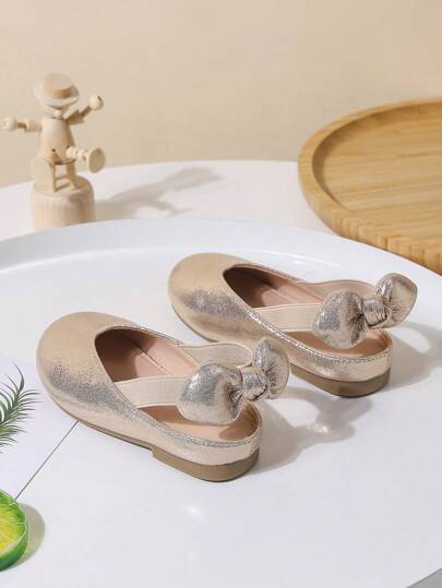 女嬰金屬質感蝴蝶結裝飾透氣派對露跟平底鞋適合夏天