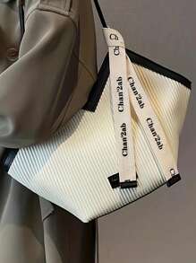 Sac à épaule en PU de conception minimaliste, convenant pour le travail, style décontracté chic, essentiel pour les femmes, parfait pour le bureau, les affaires et le travail - Noir et Blanc - Voir 6