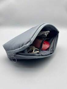 Letter Patch Túi kỹ thuật số màu xám có dây kéo Hộp đựng phụ kiện điện tử để đi du lịch - Xám - Xem 6