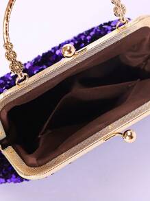 Sparkling Purple Evening Clutch Bag With Heavy Sequin Embellished Frame Top Handle - Purple - View 5