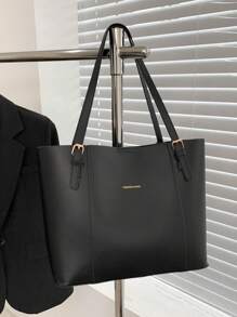 女性手提包PU皮革托特包肩膀錢包 - 黑色 - 查看 6