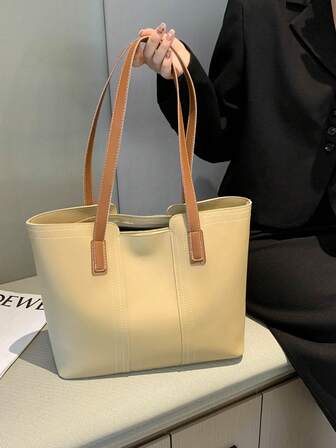 黃色的單肩托特包極簡風格拉鍊PU皮革