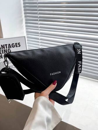 字母圖案荔枝紋壓花異形包帶零錢包時尚拉鍊PU皮革