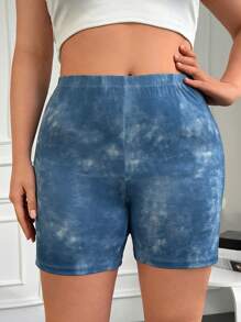 RueChic Plus Tie Dye Cycling Shorts - Blue - View 5