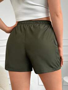 RueChic Plus Flap Pocket Side Shorts - Army Green - View 2