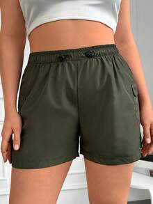 RueChic Plus Flap Pocket Side Shorts - Army Green - View 5