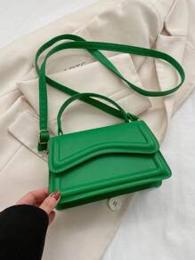 Mini Flap Square Bag Minimalist Top Handle PU - Green - View 3