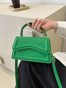 Mini Flap Square Bag Minimalist Top Handle PU - Green - View 5