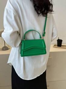Mini Flap Square Bag Minimalist Top Handle PU - Green - View 6