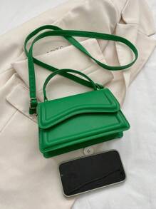 Mini Flap Square Bag Minimalist Top Handle PU - Green - View 8