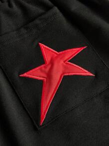 ROMWE Grunge Punk 星星刺繡彈性腰帶短褲 - 黑色 - 查看 3