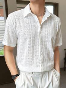 Manfinity Chillmode Men Solid Button Up Shirt Short Sleeve Plain White Casual Shirt - White - View 1