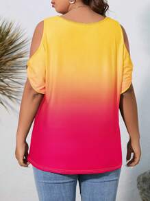 SHEIN LUNE Camiseta de verano con hombros descubiertos y efecto degradado para tallas grandes - Multicolor - Ver 2