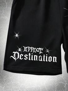 ROMWE MEN Goth Hombres Shorts con estampado de cráneo y letra de cintura con cordón