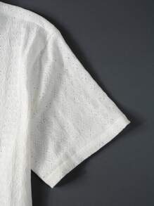 Manfinity Chillmode Men Solid Button Up Shirt Short Sleeve Plain White Casual Shirt - White - View 3