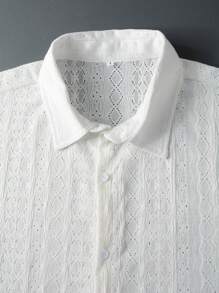 Manfinity Chillmode Men Solid Button Up Shirt Short Sleeve Plain White Casual Shirt - White - View 4