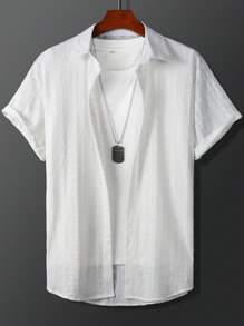Manfinity Chillmode Men Solid Button Up Shirt Short Sleeve Plain White Casual Shirt - White - View 5