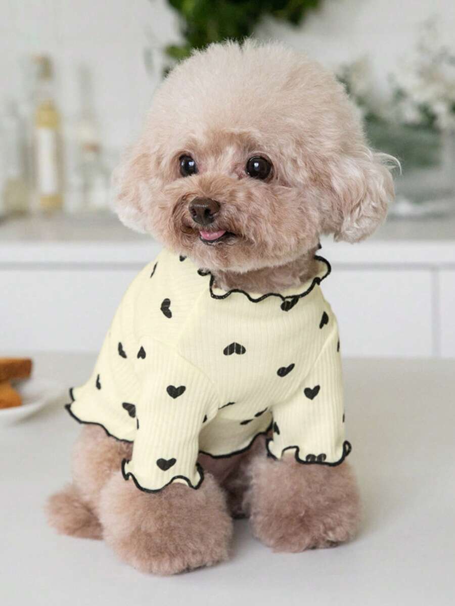 Valentine's Day 1pc Heart Print Pet Tee - Beige - View 1