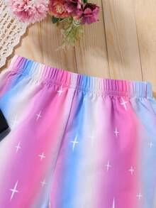 SHEIN 小女童愛心圖案吊帶上衣和漸層喇叭褲 - 彩色 - 查看 5