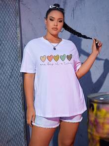 SHEIN Unity Áo thun Plus size Tim Slogan Giải trí - trắng - Xem 3