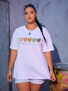 SHEIN Unity Áo thun Plus size Tim Slogan Giải trí - trắng - Xem 5